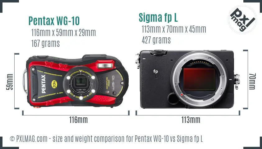 Pentax WG-10 vs Sigma fp L size comparison