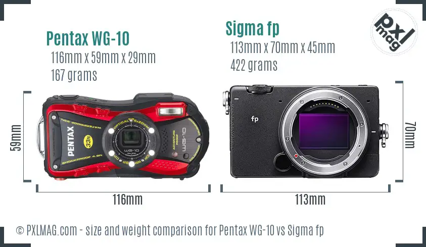 Pentax WG-10 vs Sigma fp size comparison