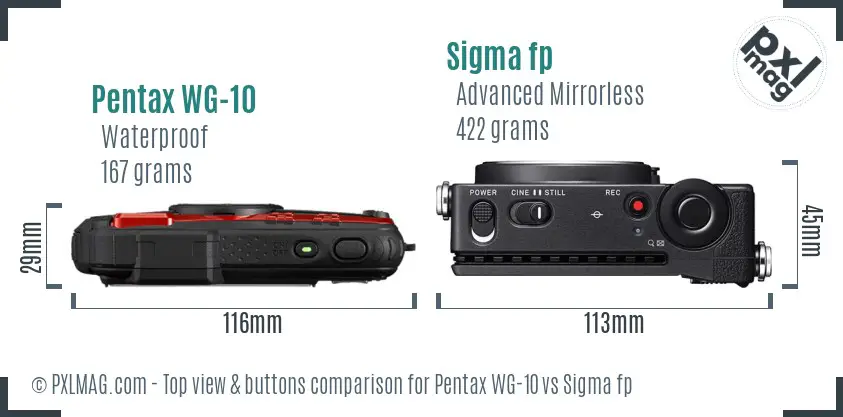 Pentax WG-10 vs Sigma fp top view buttons comparison