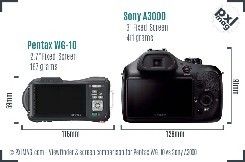 Pentax WG-10 vs Sony A3000 Screen and Viewfinder comparison