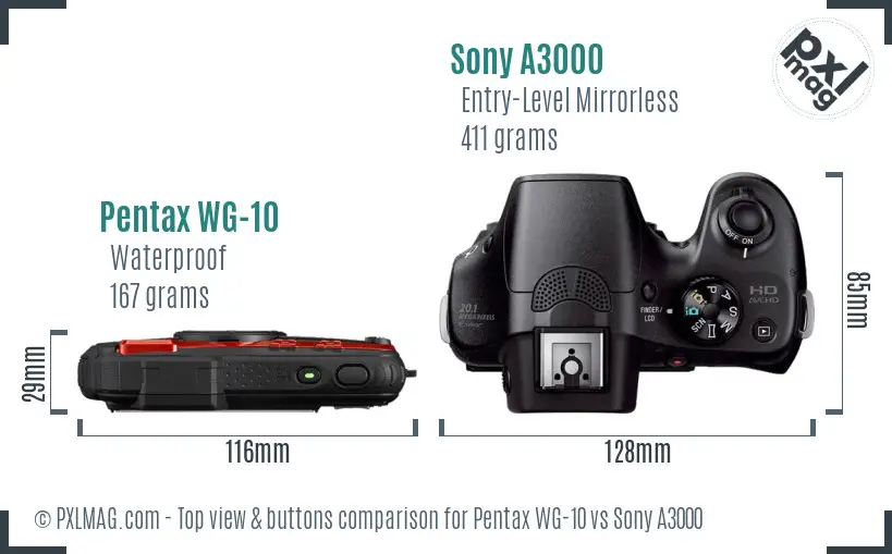 Pentax WG-10 vs Sony A3000 top view buttons comparison