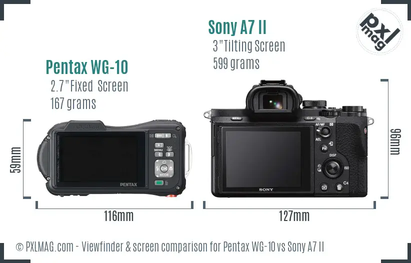Pentax WG-10 vs Sony A7 II Screen and Viewfinder comparison