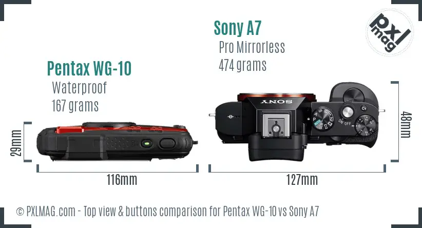 Pentax WG-10 vs Sony A7 top view buttons comparison