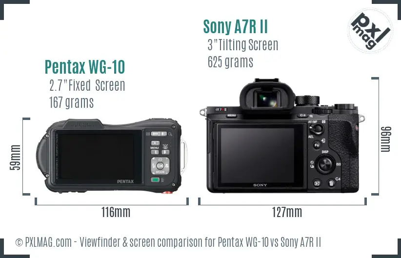Pentax WG-10 vs Sony A7R II Screen and Viewfinder comparison