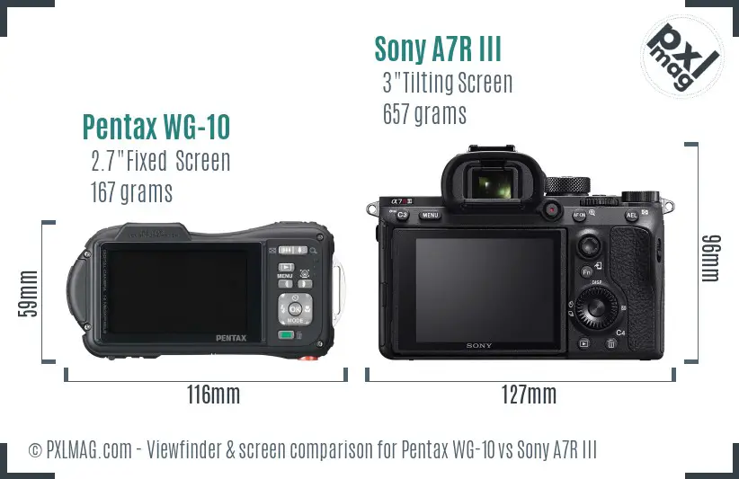 Pentax WG-10 vs Sony A7R III Screen and Viewfinder comparison