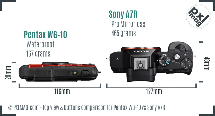 Pentax WG-10 vs Sony A7R top view buttons comparison