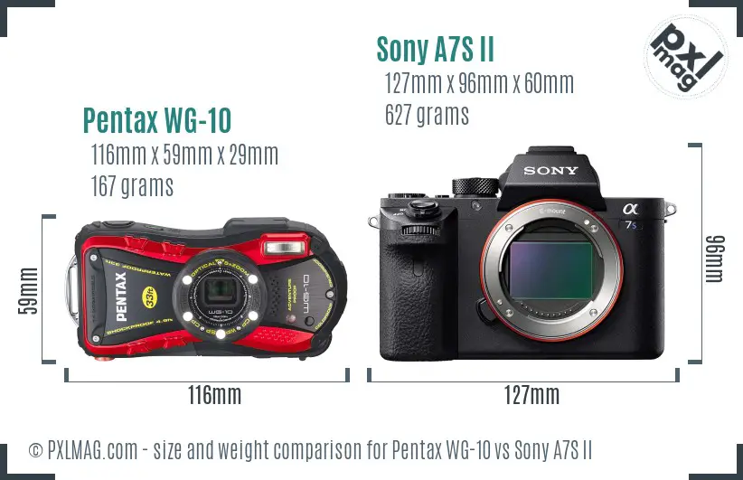 Pentax WG-10 vs Sony A7S II size comparison