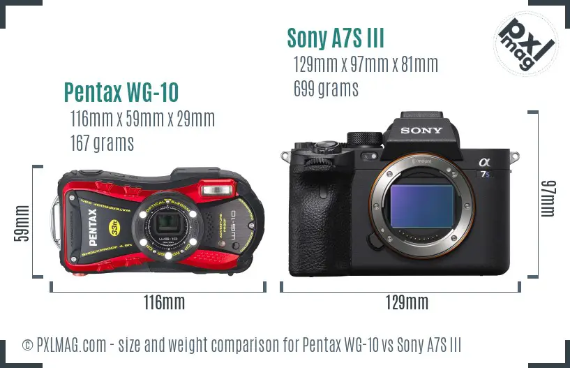 Pentax WG-10 vs Sony A7S III size comparison