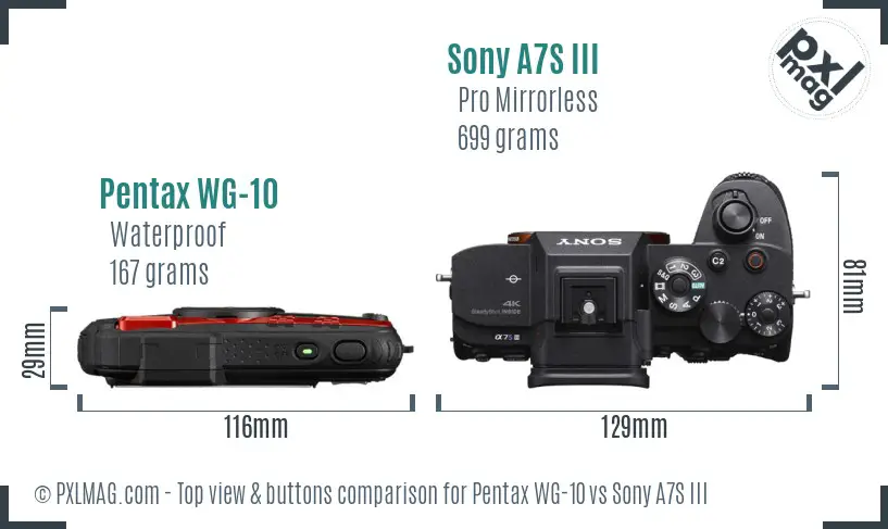 Pentax WG-10 vs Sony A7S III top view buttons comparison