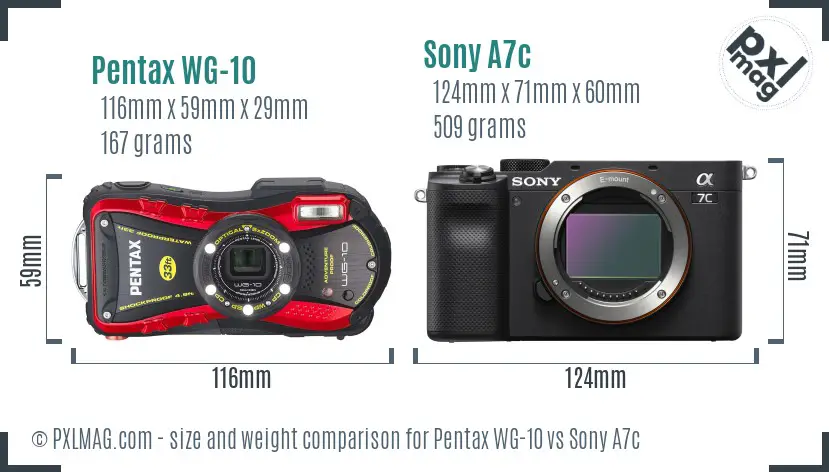 Pentax WG-10 vs Sony A7c size comparison Pentax WG-10 vs Sony A7c size comparison