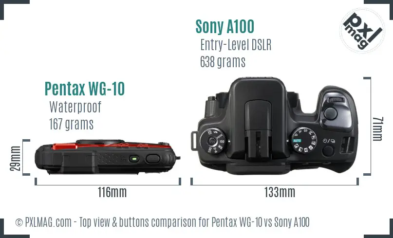 Pentax WG-10 vs Sony A100 top view buttons comparison