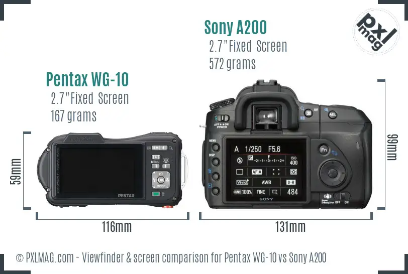 Pentax WG-10 vs Sony A200 Screen and Viewfinder comparison