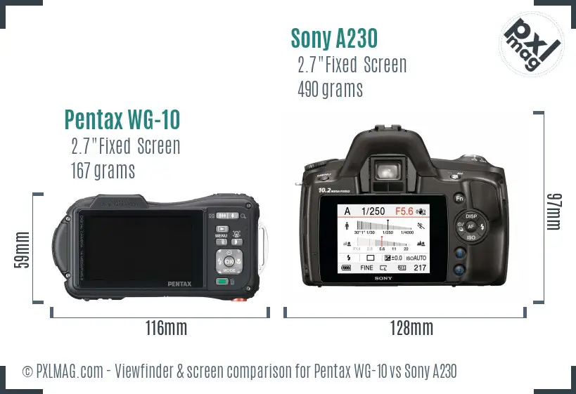 Pentax WG-10 vs Sony A230 Screen and Viewfinder comparison