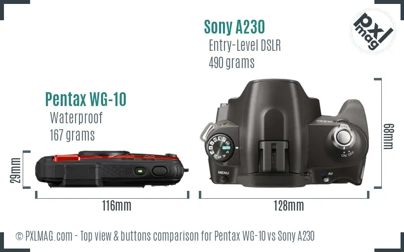 Pentax WG-10 vs Sony A230 top view buttons comparison