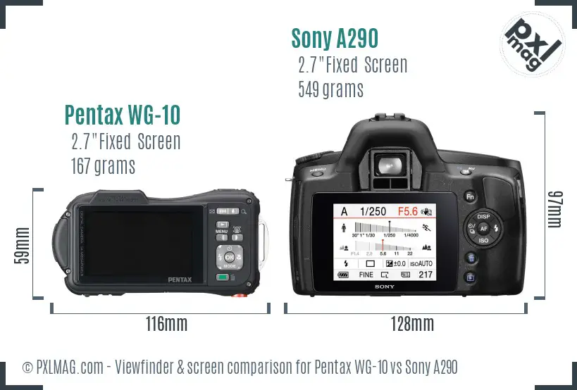 Pentax WG-10 vs Sony A290 Screen and Viewfinder comparison