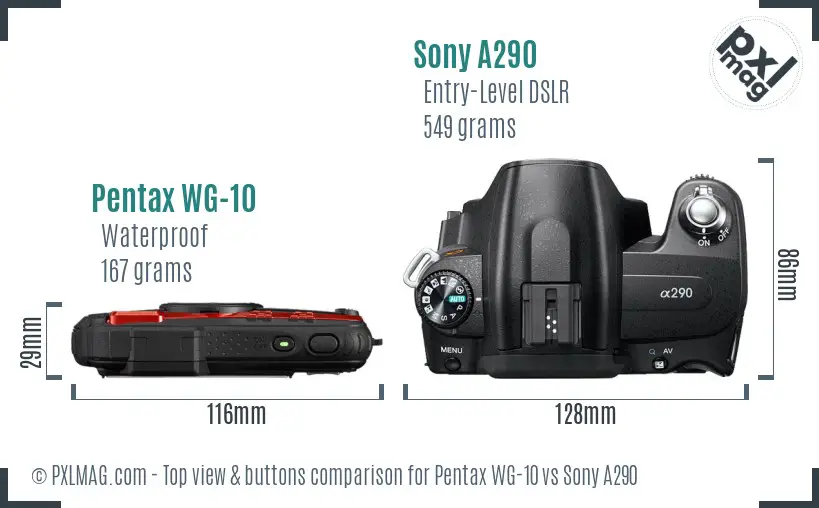 Pentax WG-10 vs Sony A290 top view buttons comparison