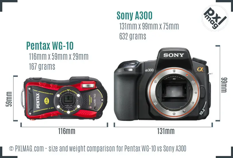 Pentax WG-10 vs Sony A300 size comparison