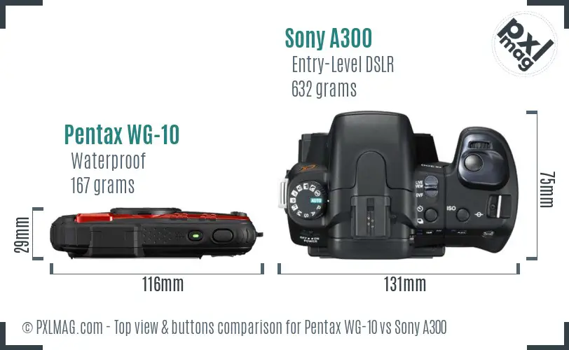 Pentax WG-10 vs Sony A300 top view buttons comparison