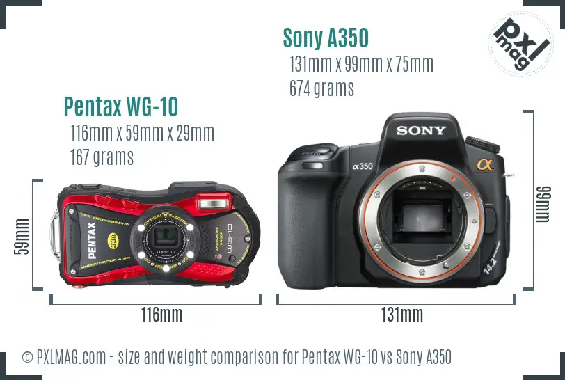 Pentax WG-10 vs Sony A350 size comparison