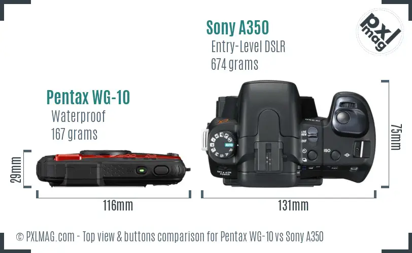 Pentax WG-10 vs Sony A350 top view buttons comparison