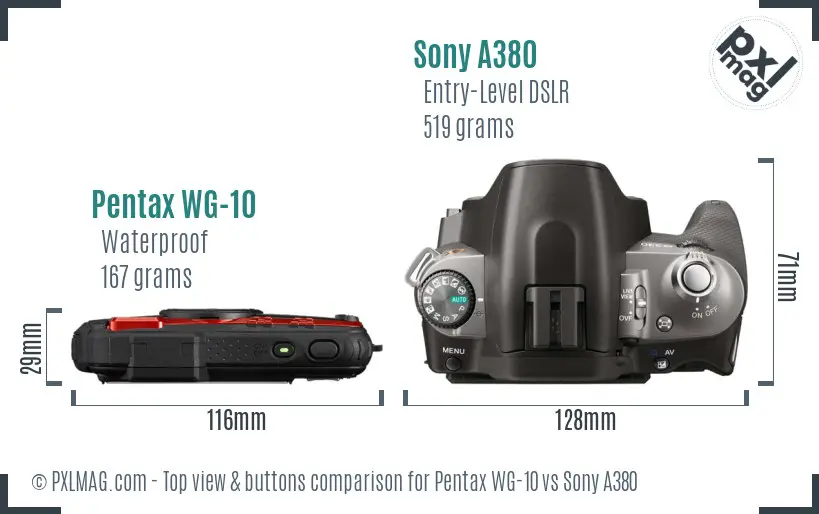 Pentax WG-10 vs Sony A380 top view buttons comparison