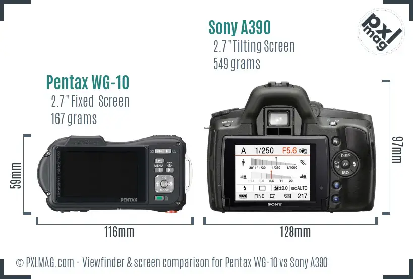 Pentax WG-10 vs Sony A390 Screen and Viewfinder comparison