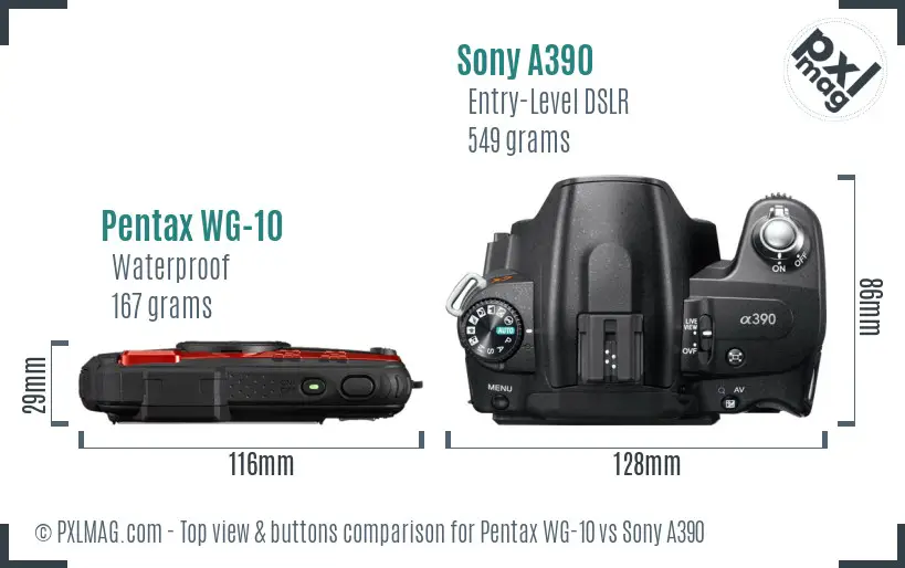 Pentax WG-10 vs Sony A390 top view buttons comparison