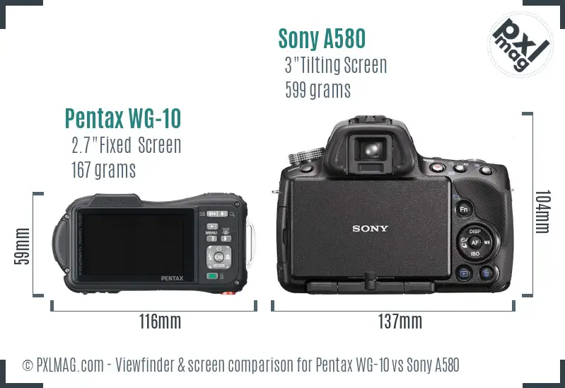 Pentax WG-10 vs Sony A580 Screen and Viewfinder comparison