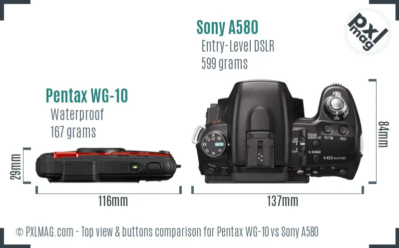 Pentax WG-10 vs Sony A580 top view buttons comparison