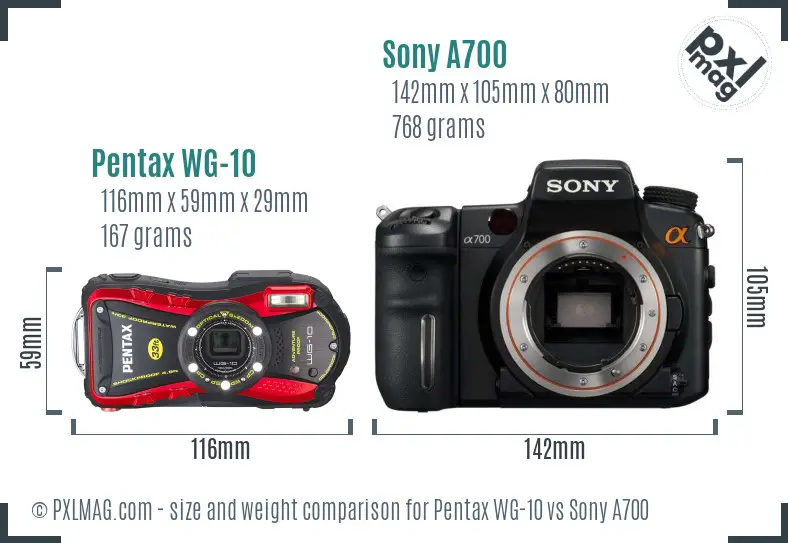 Pentax WG-10 vs Sony A700 size comparison