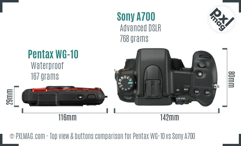 Pentax WG-10 vs Sony A700 top view buttons comparison