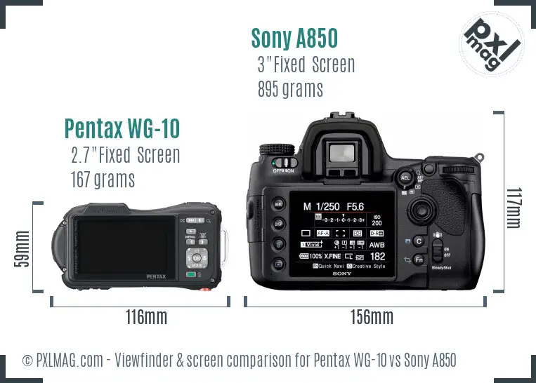 Pentax WG-10 vs Sony A850 Screen and Viewfinder comparison