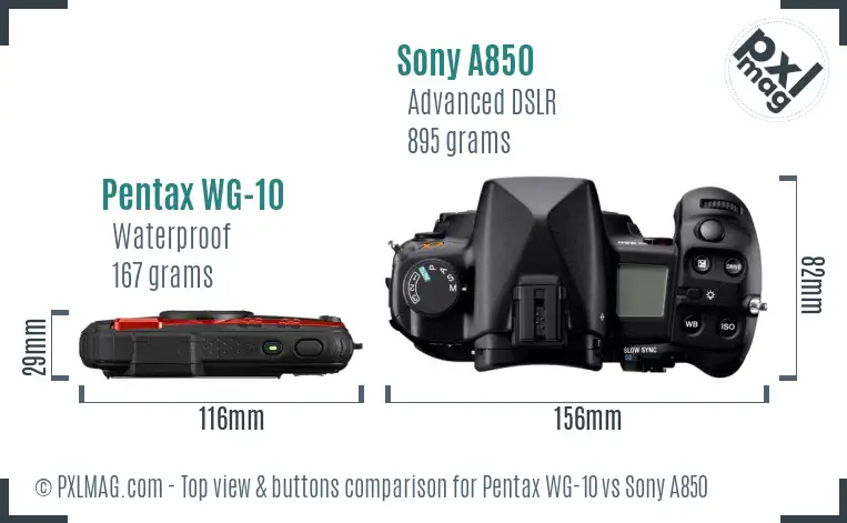 Pentax WG-10 vs Sony A850 top view buttons comparison