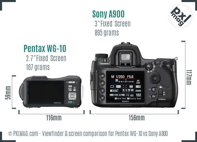 Pentax WG-10 vs Sony A900 Screen and Viewfinder comparison