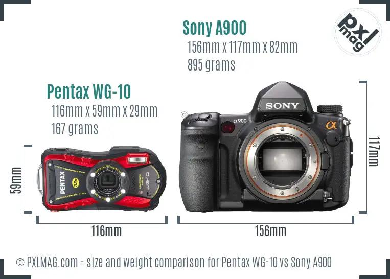 Pentax WG-10 vs Sony A900 size comparison