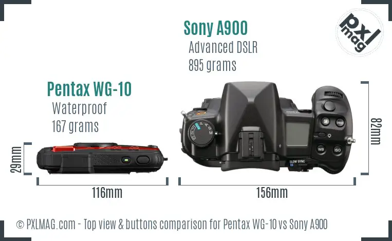 Pentax WG-10 vs Sony A900 top view buttons comparison