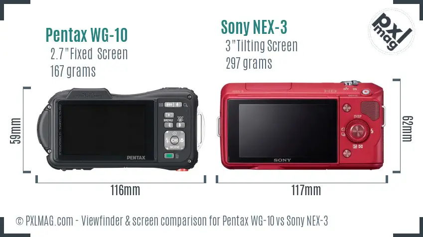 Pentax WG-10 vs Sony NEX-3 Screen and Viewfinder comparison