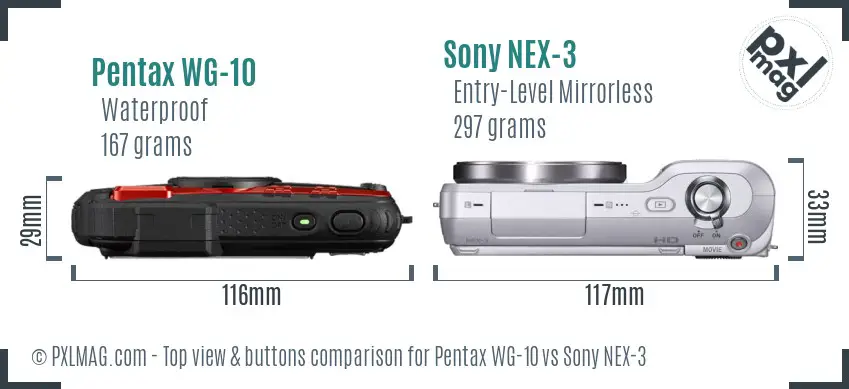 Pentax WG-10 vs Sony NEX-3 top view buttons comparison