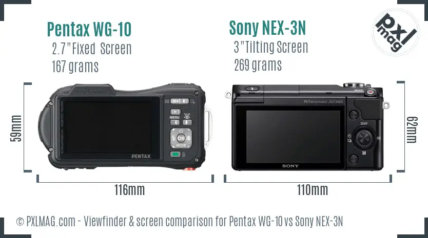 Pentax WG-10 vs Sony NEX-3N Screen and Viewfinder comparison