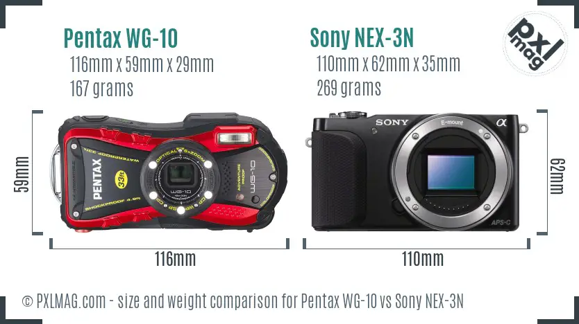 Pentax WG-10 vs Sony NEX-3N size comparison