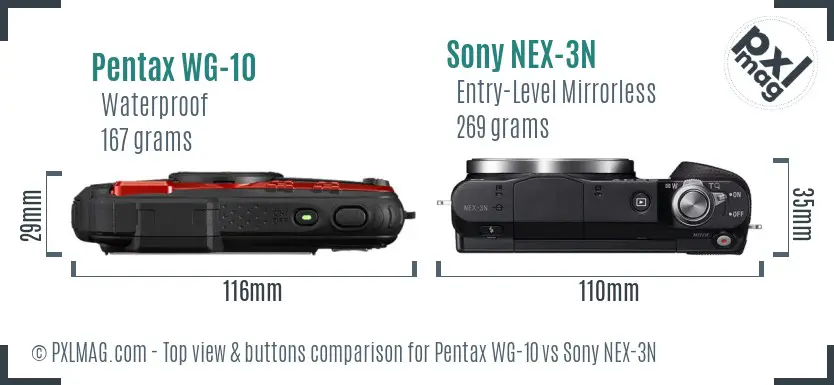 Pentax WG-10 vs Sony NEX-3N top view buttons comparison