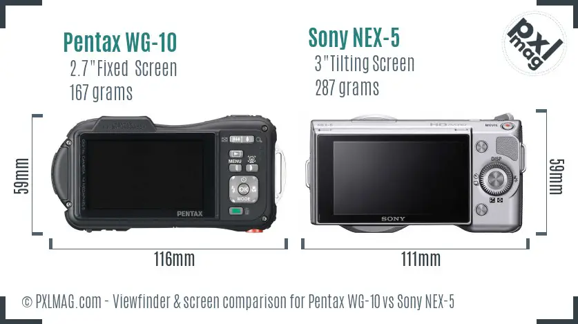 Pentax WG-10 vs Sony NEX-5 Screen and Viewfinder comparison