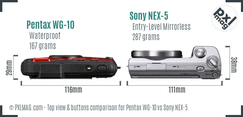 Pentax WG-10 vs Sony NEX-5 top view buttons comparison