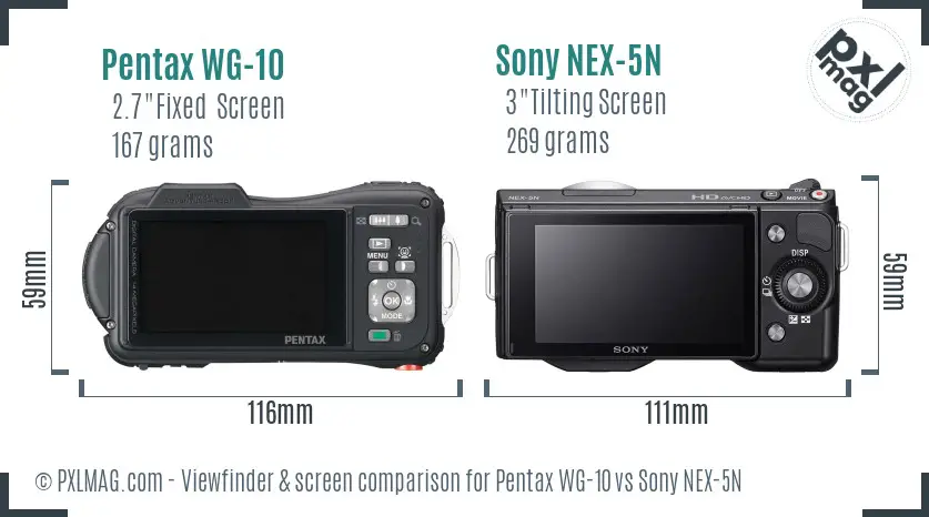 Pentax WG-10 vs Sony NEX-5N Screen and Viewfinder comparison