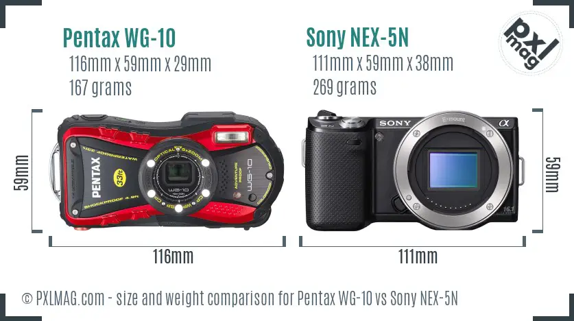 Pentax WG-10 vs Sony NEX-5N size comparison