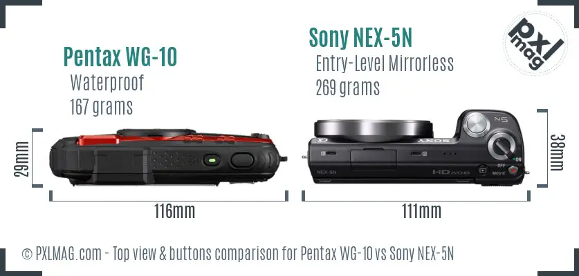 Pentax WG-10 vs Sony NEX-5N top view buttons comparison