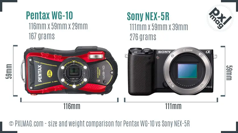 Pentax WG-10 vs Sony NEX-5R size comparison Pentax WG-10 vs Sony NEX-5R size comparison