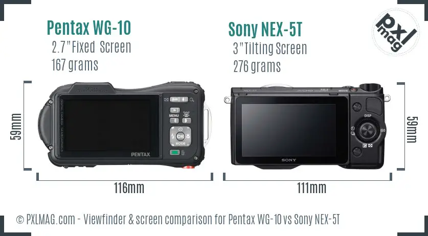 Pentax WG-10 vs Sony NEX-5T Screen and Viewfinder comparison