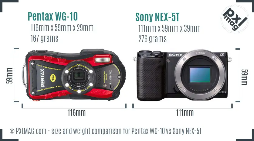 Pentax WG-10 vs Sony NEX-5T size comparison