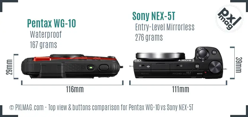 Pentax WG-10 vs Sony NEX-5T top view buttons comparison